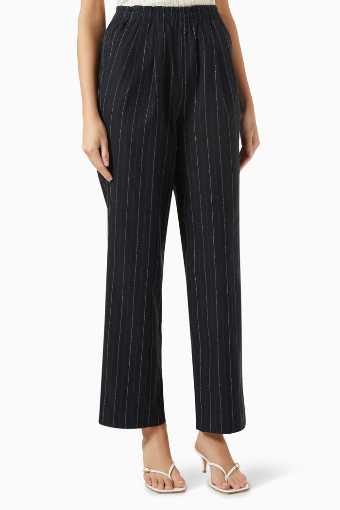 

Miles Pinstripe Pants in Cotton-blend, Black