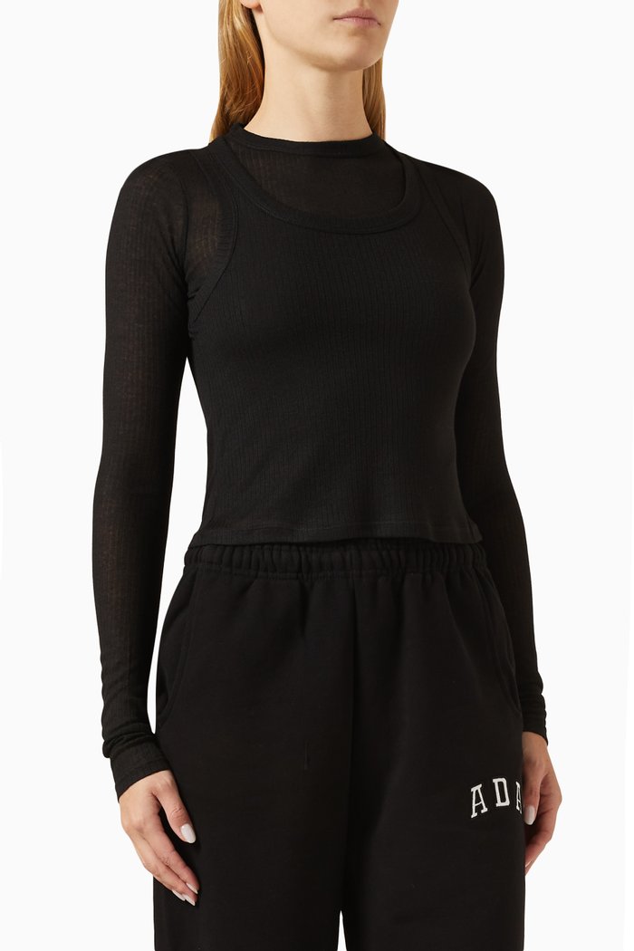 

Rib Layered T-shirt in Lyocell-blend, Black