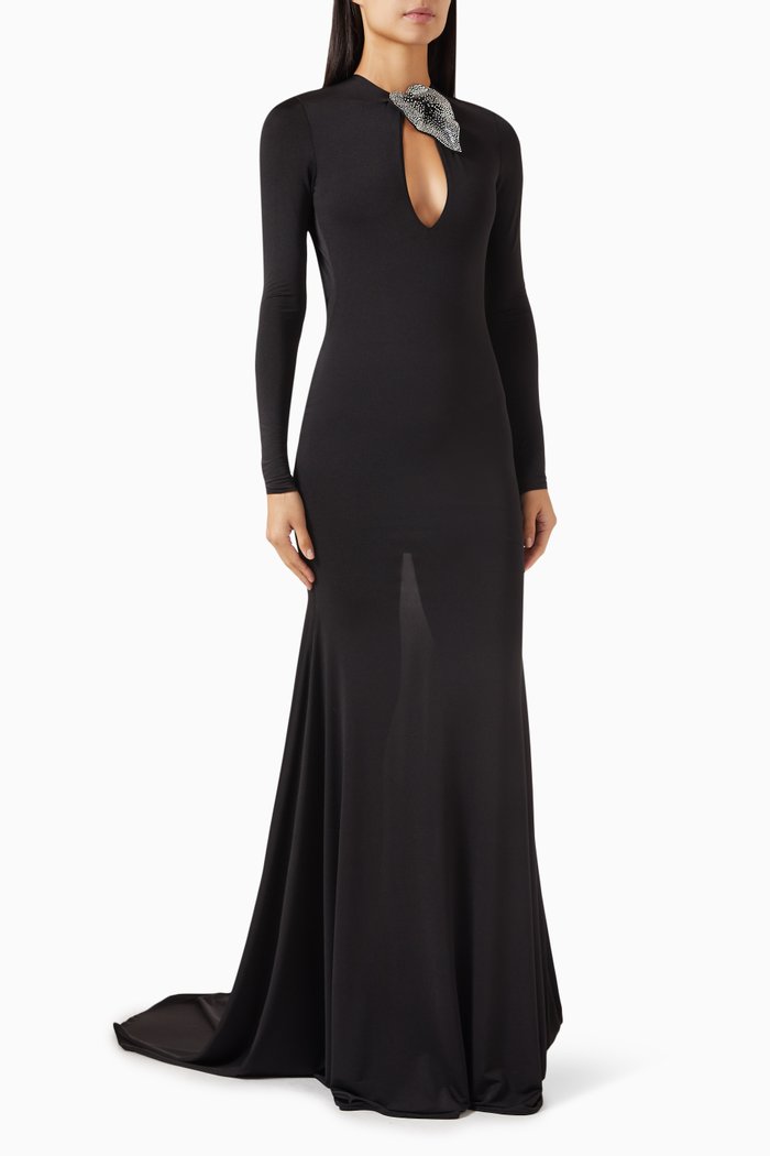 Abito Embellished Maxi Dress in Stretch-jersey, Black