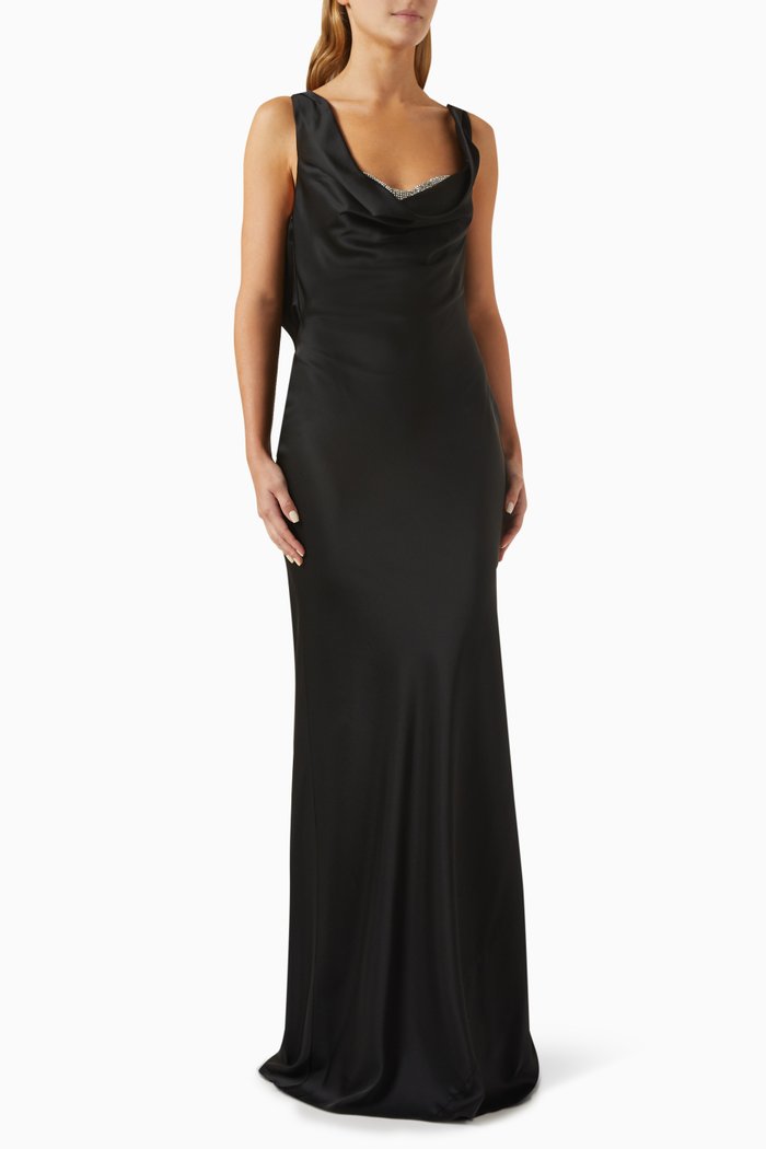 

Rhinestone-embellished Maxi Dress in Satin, Black