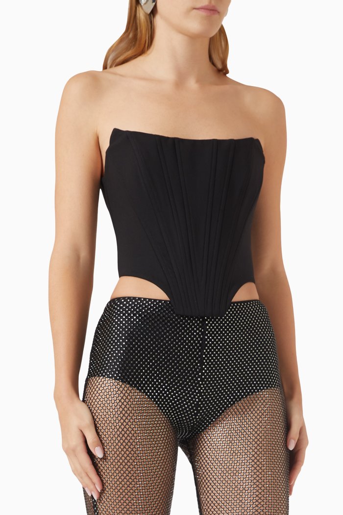 

Boned Asymmetrical Corset Top, Black