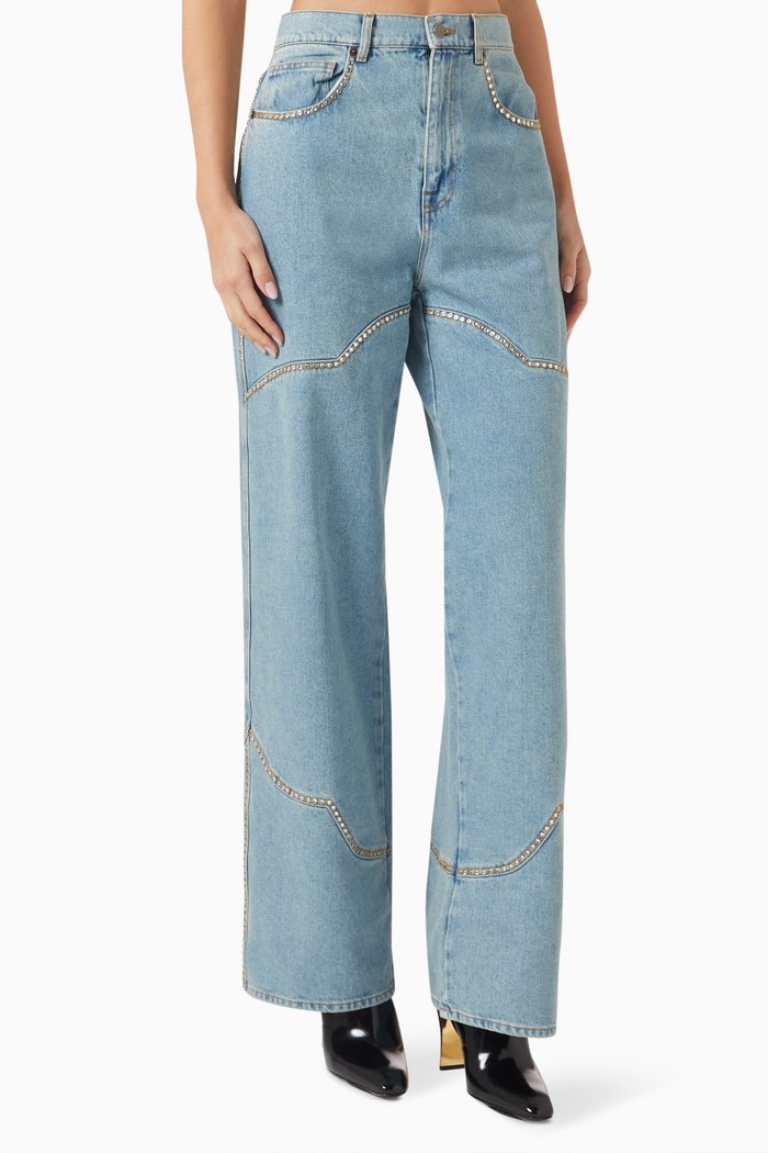

Rhinestone-embellished Jeans in Denim, Blue