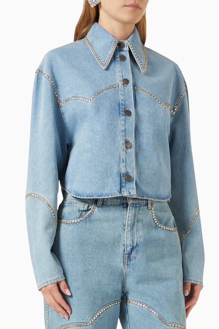 

Rhinestone-embellished Cropped Jacket in Denim, Blue