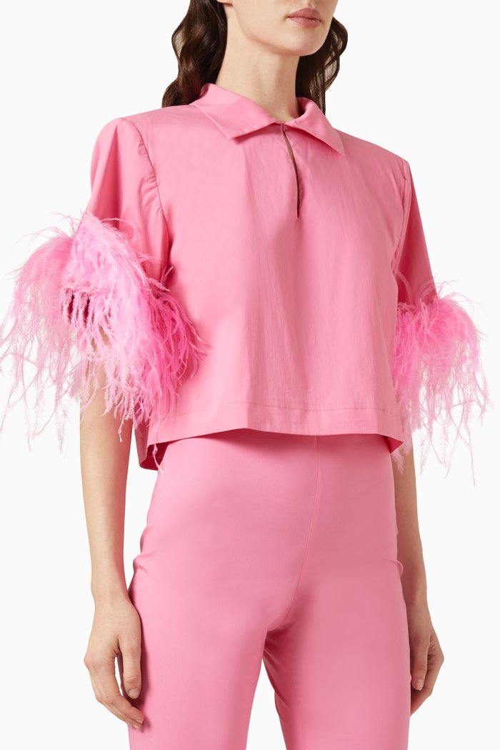 

Feather-trimmed Cropped Top, Pink