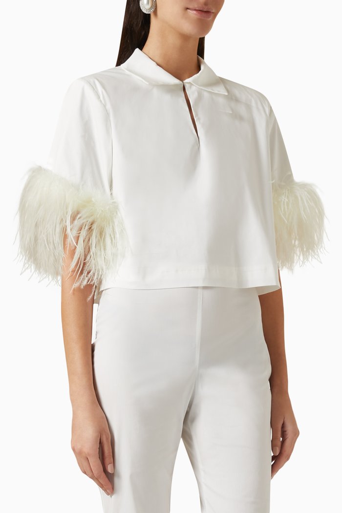 

Feather-trimmed Cropped Top, White