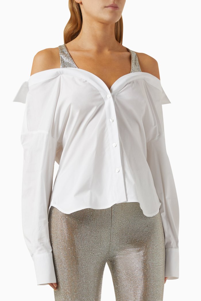 Crystal-embellished Shirt in cotton, White