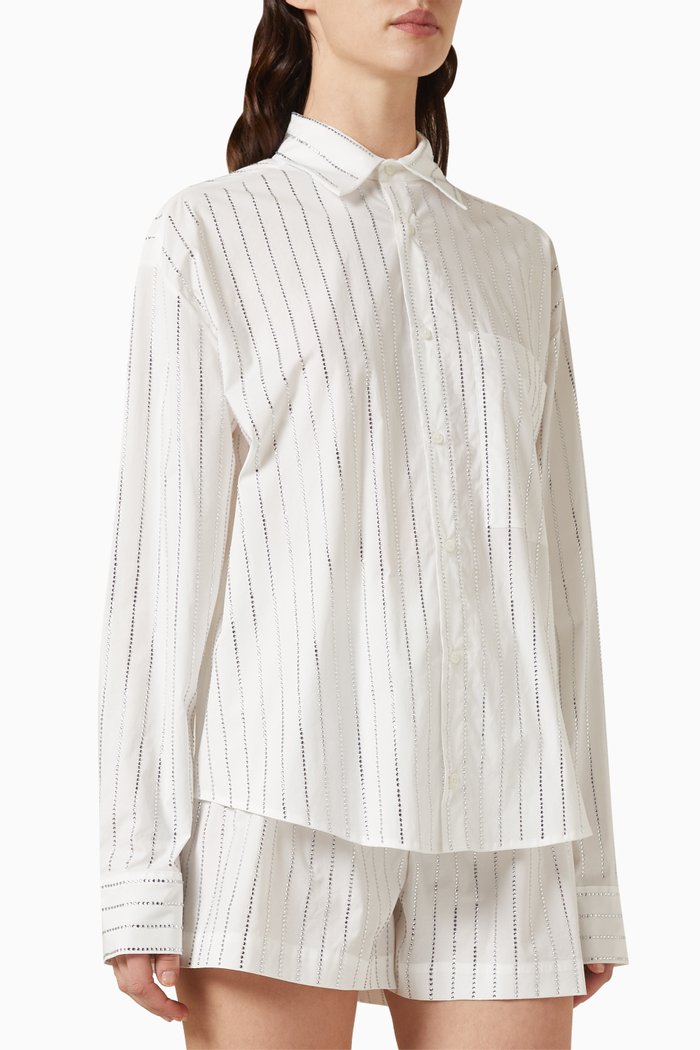 Crystal-embellished Striped Shirt in Cotton, White