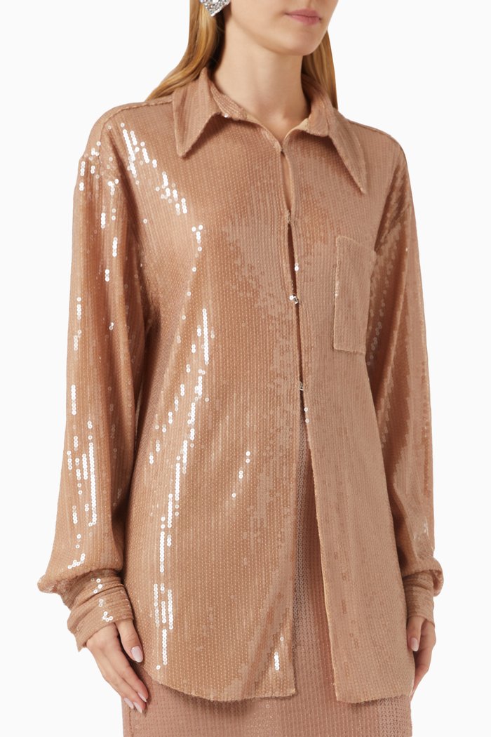 

All-over Sequin-embellished Shirt, Brown
