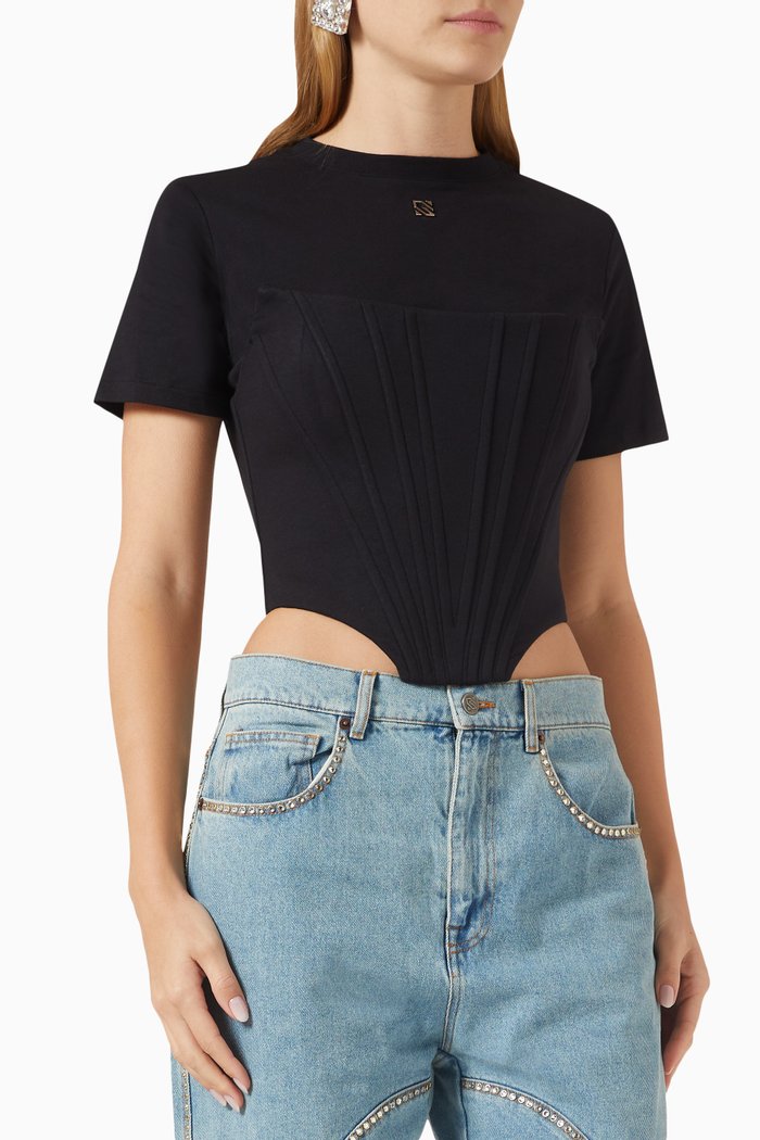 

Boned Corset T-shirt in Cotton, Black