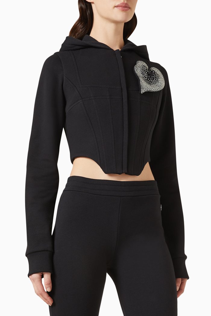 

Floral-applique Corset Hoodie in Cotton, Black