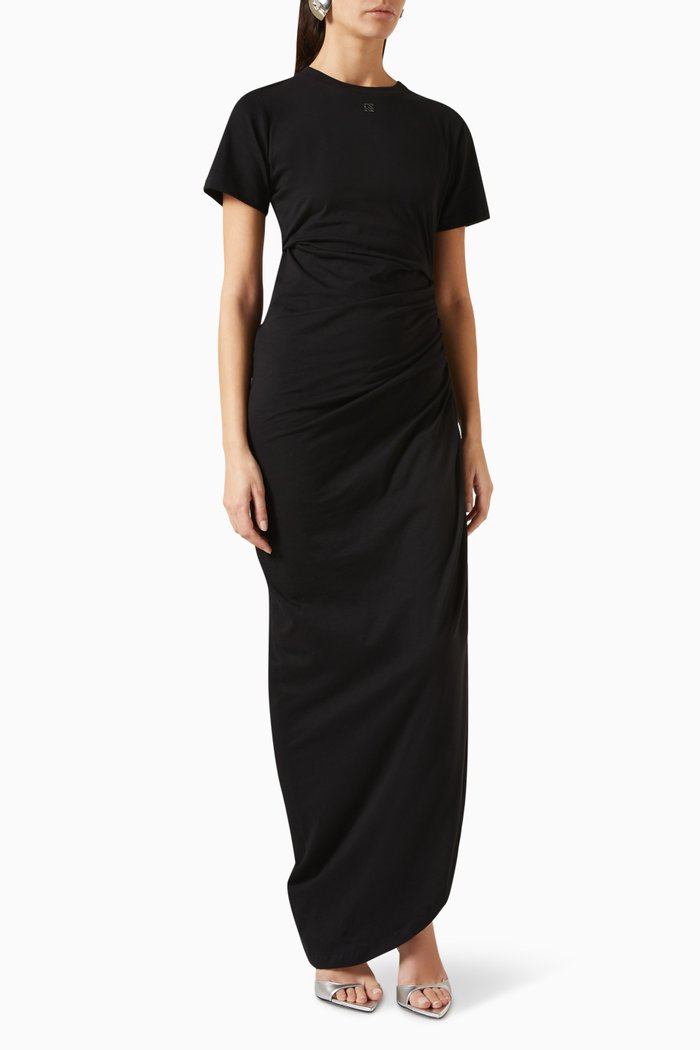

Crew-neck Maxi Dress in Cotton Jersey, Black