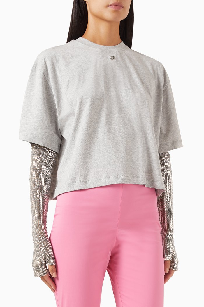 

Crystal-embellished Glove T-shirt in Cotton, Grey