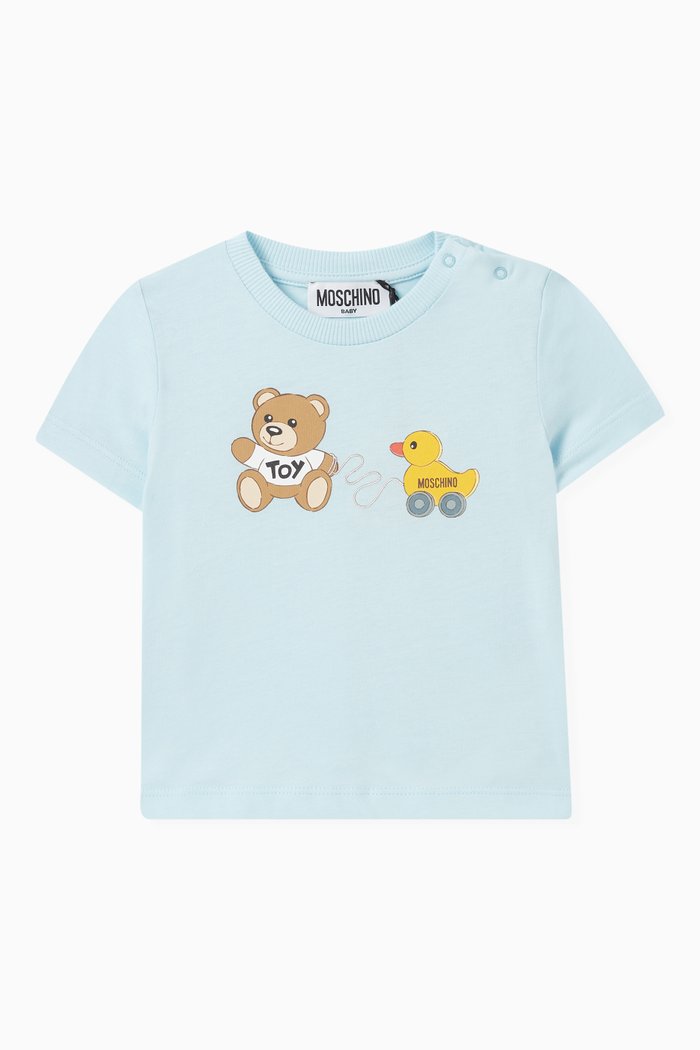 

Teddy Bear Print T-Shirt in Cotton, Blue