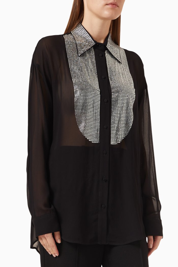 

Circe Rhinestoned Georgette Shirt in Viscose, Black