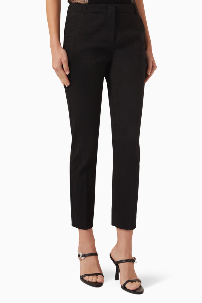 

Bello Slim-fit Pants in Linen-blend, Black