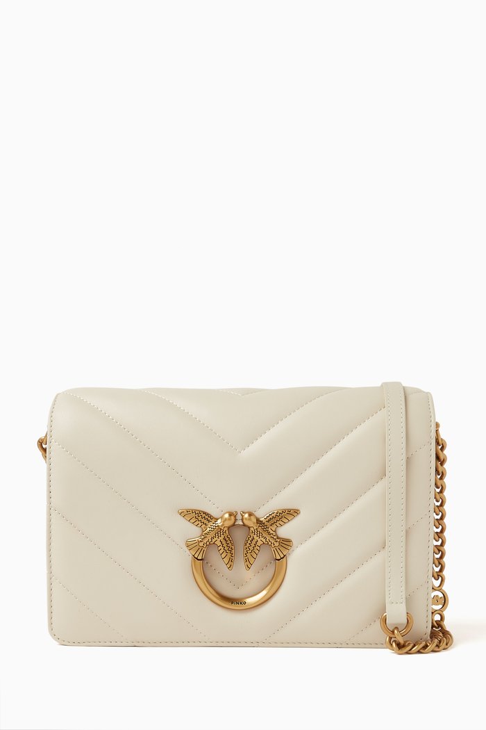 Love Click Classic Crossbody Bag in Quilted Leather, White
