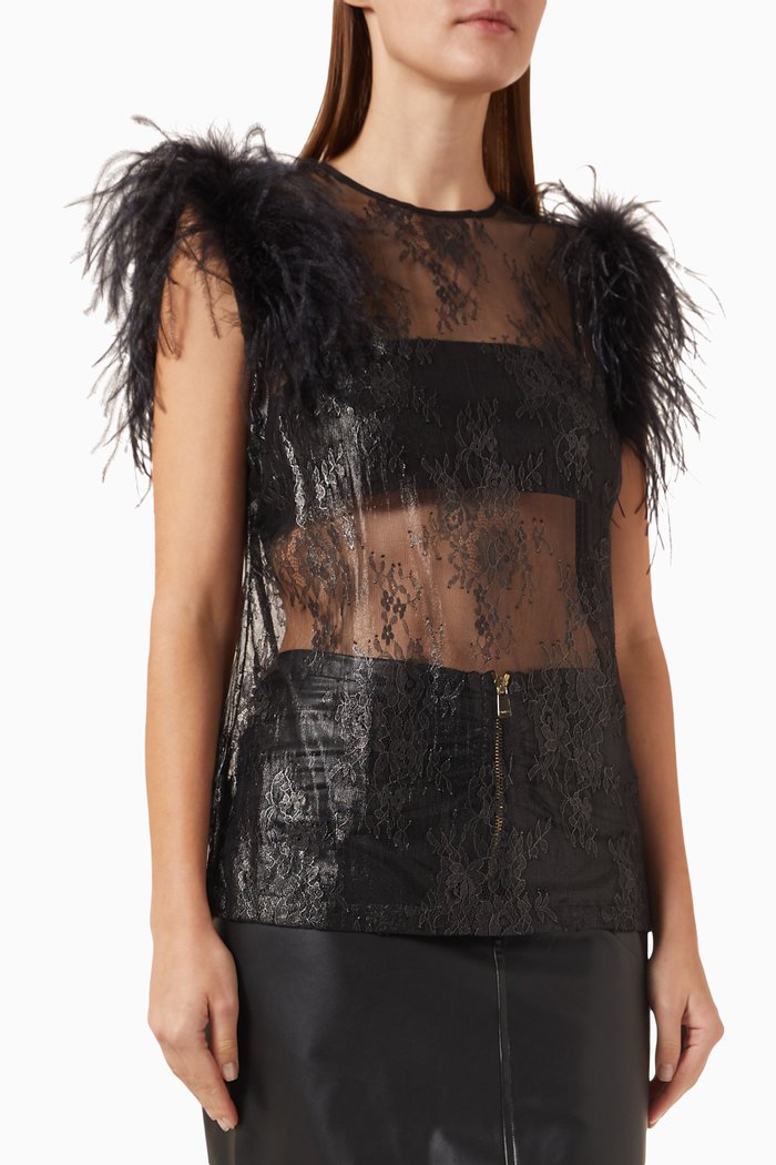 

Dueuve Feathered Top in Polyamide, Black