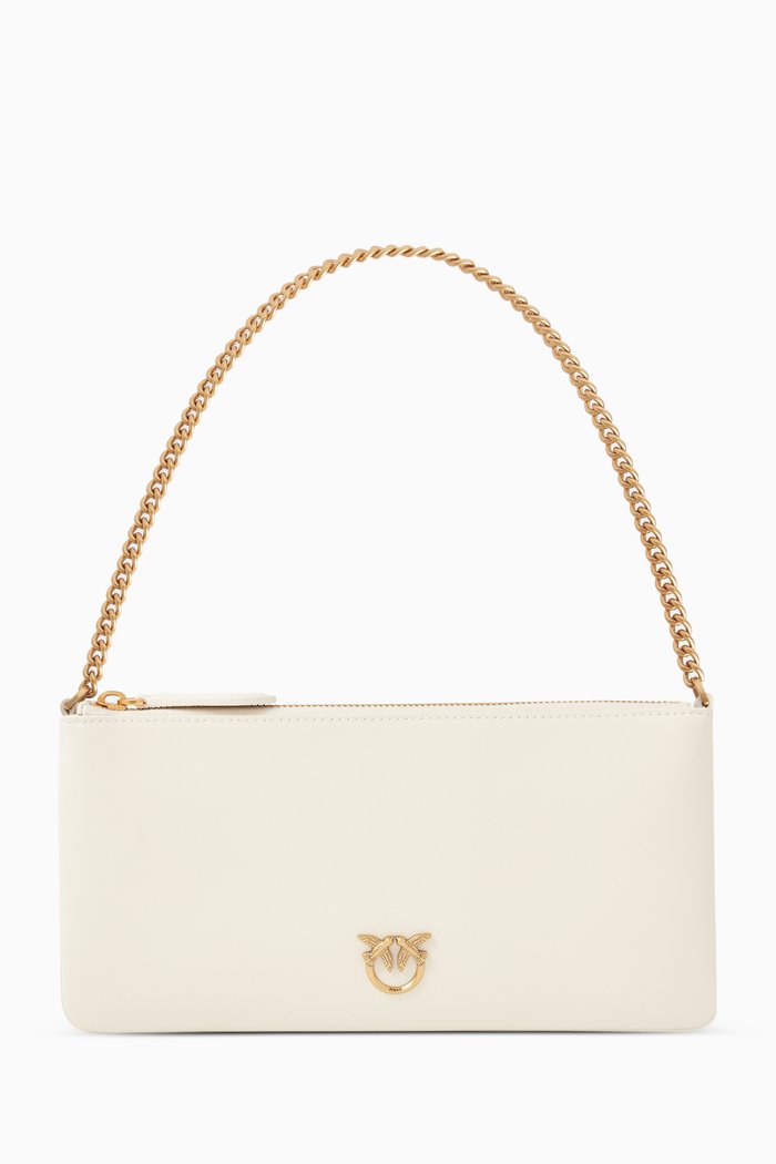 

Horizontal Flat Shoulder Bag in leather, White