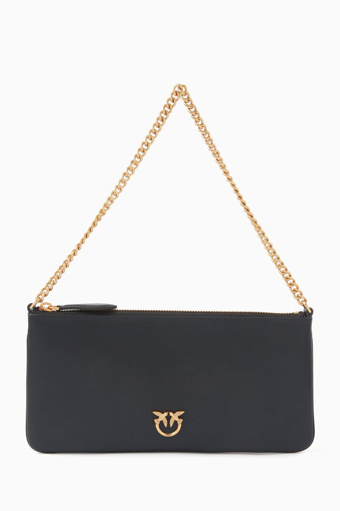 

Horizontal Flat Shoulder Bag in leather, Black