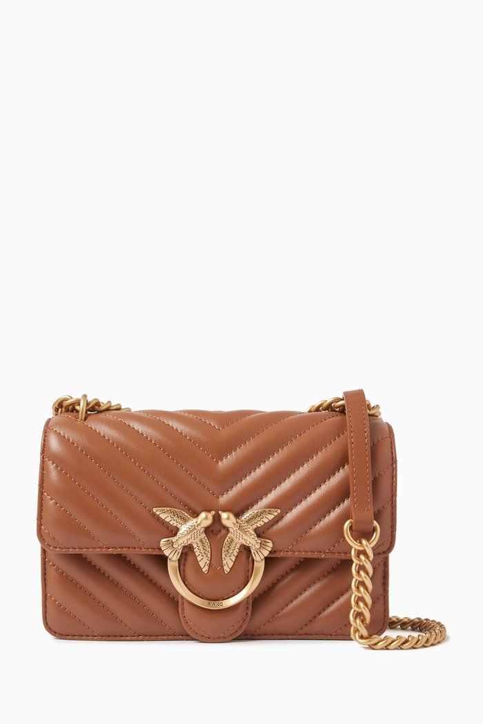 

Mini Love Icon Crossbody Bag in Quilted Leather, Brown