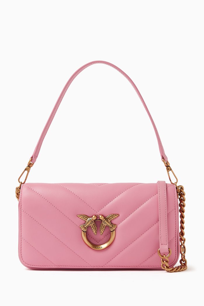 

Mini Love Click Baguette Bag in Quilted Leather, Pink