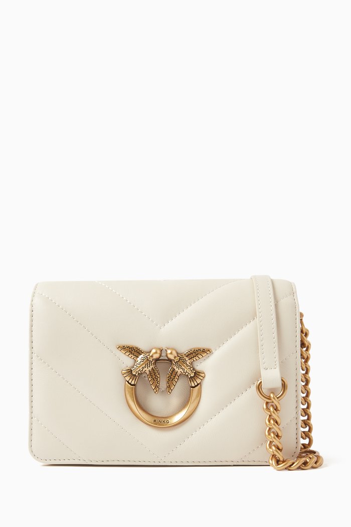 Mini Love Click Crossbody Bag in Quilted Leather, White