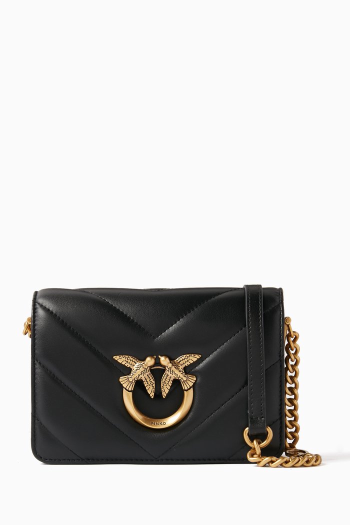 Mini Love Click Crossbody Bag in Quilted Leather, Black