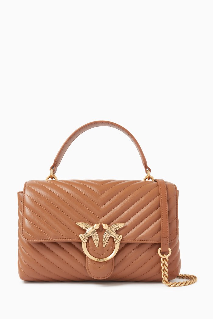 

Classic Lady Love Puff Top-handle Bag in Quilted Leather, Brown