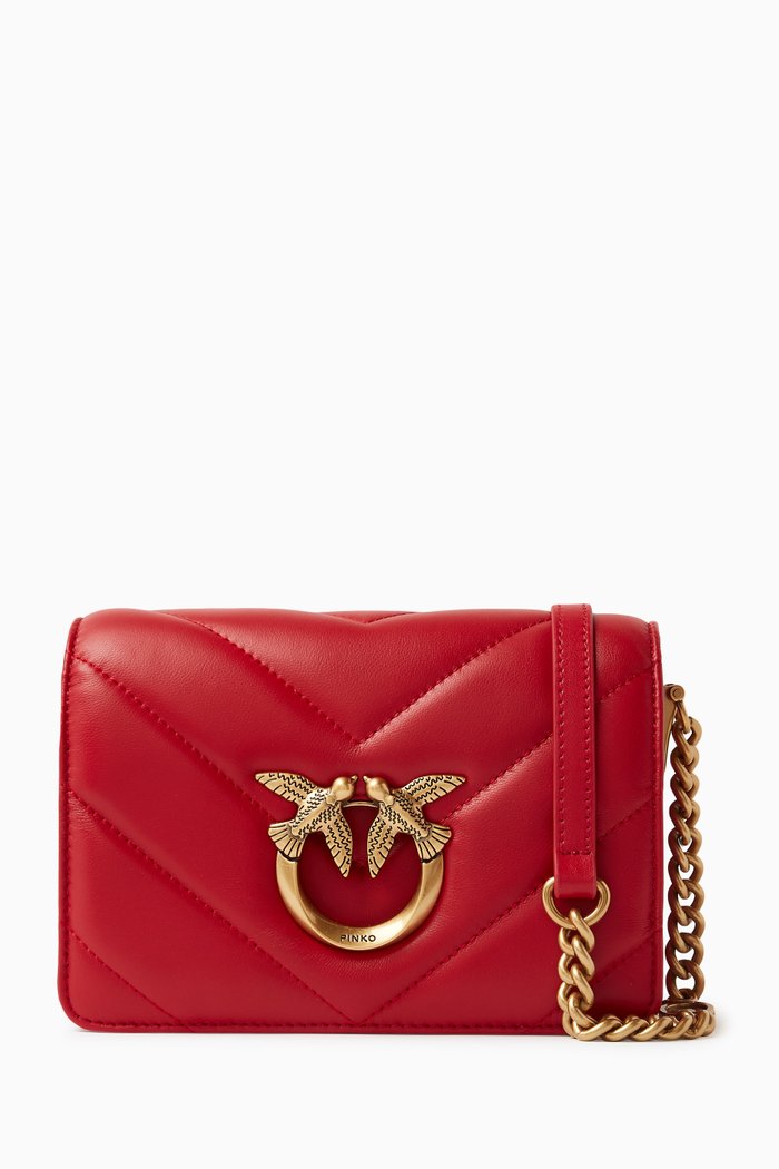Mini Love Click Crossbody Bag in Quilted Leather, Pink