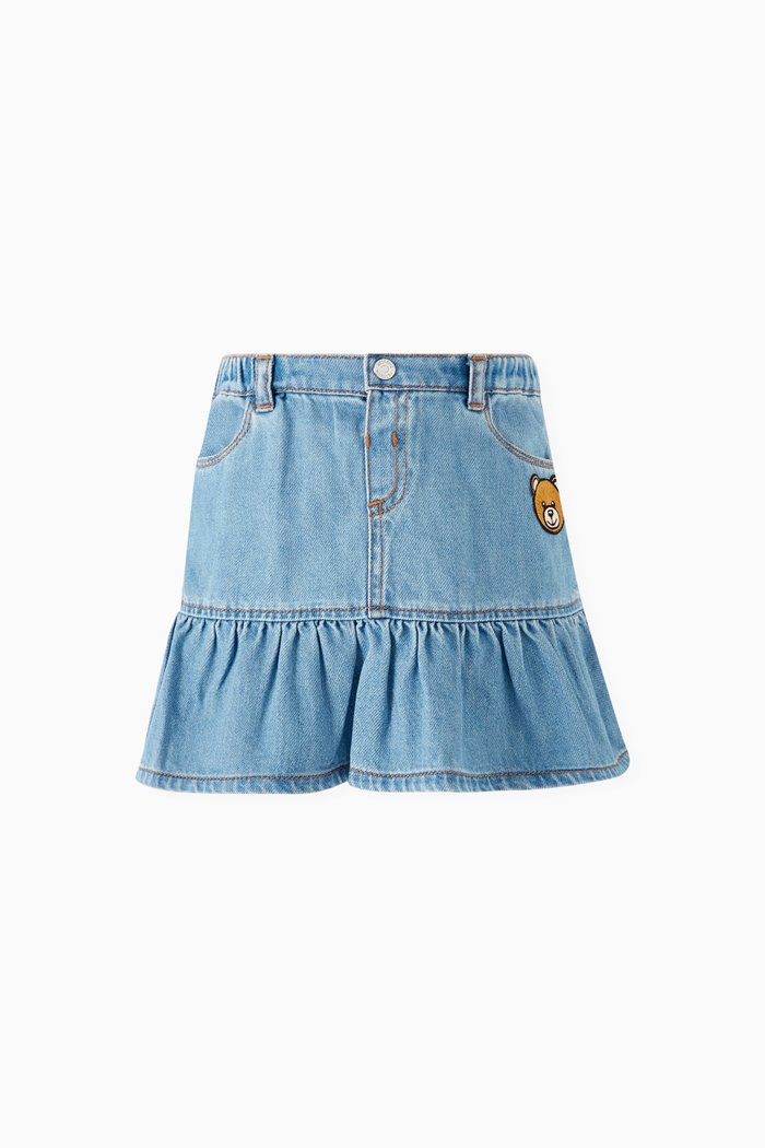 Teddy-patch Skirt in Denim, Blue