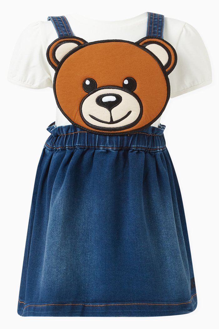 

Teddy Bear Dungaree Dress Set in Cotton-denim, Blue