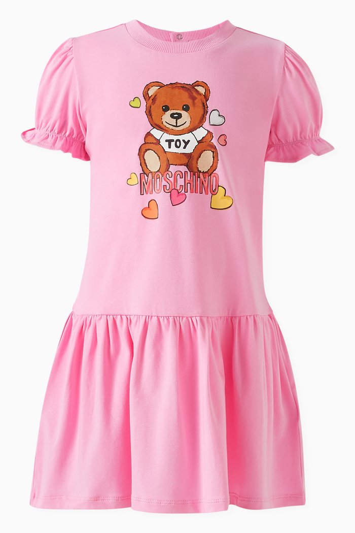 

Teddy Bear Ruffled Dress in Cotton, Pink