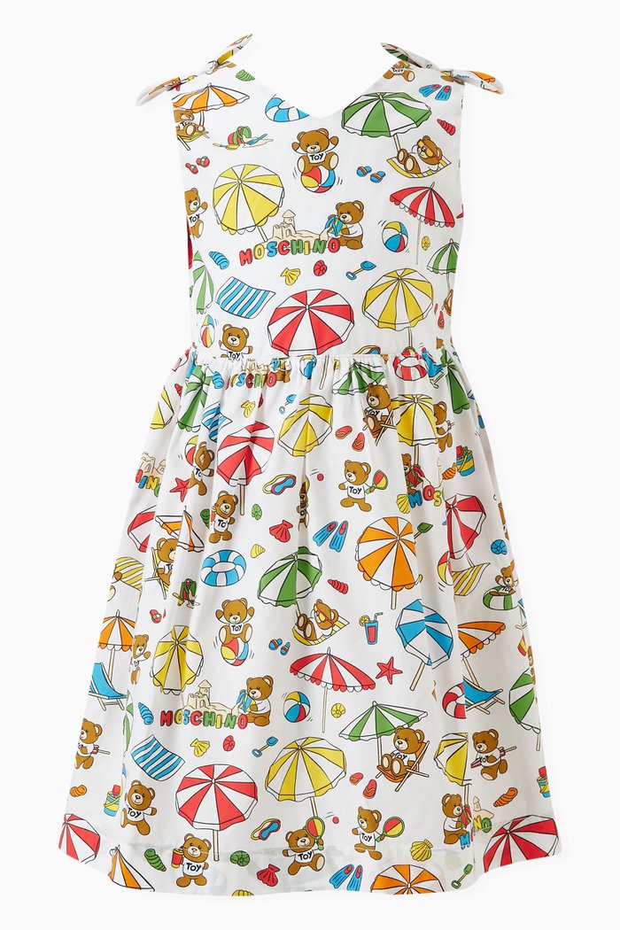 Printed Dress in Cotton Poplin, White
