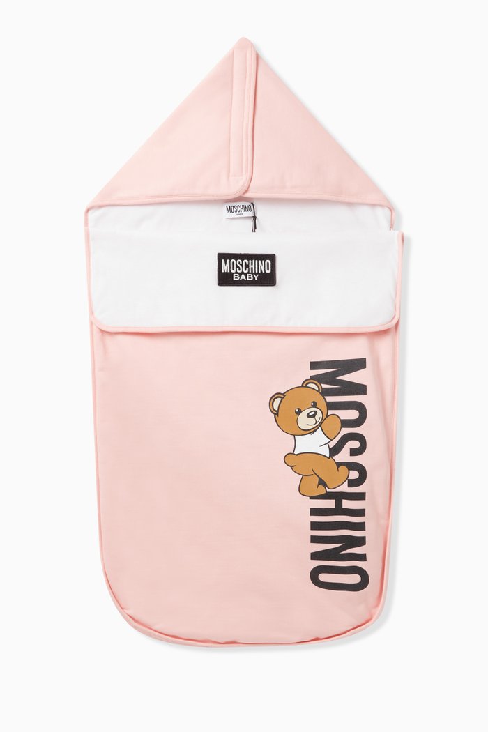 

Teddy Bear Print Sleeping Bag in Cotton Blend, Pink