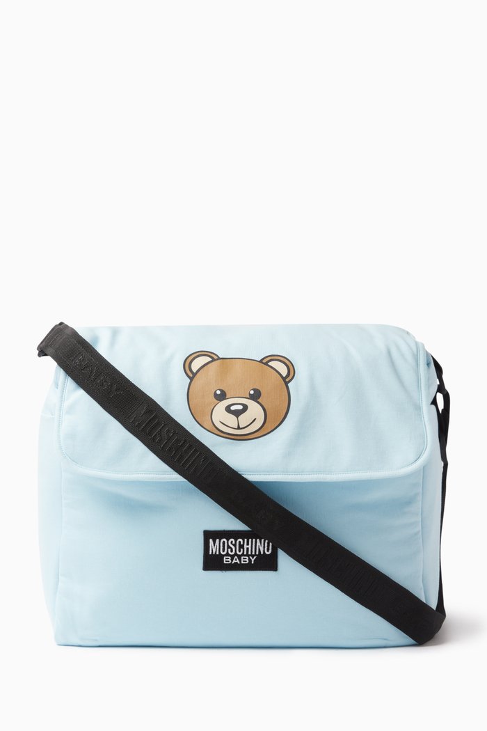 

Teddy Bear Print Changing Bag in Cotton, Blue