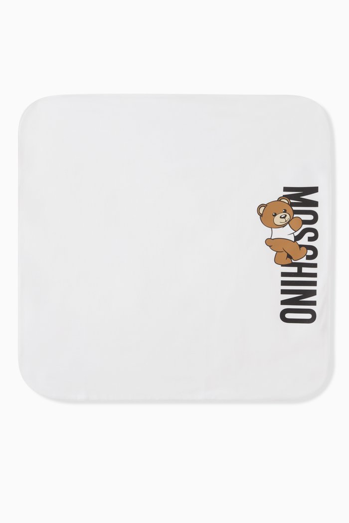 

Teddy Bear Print Blanket in Cotton, White