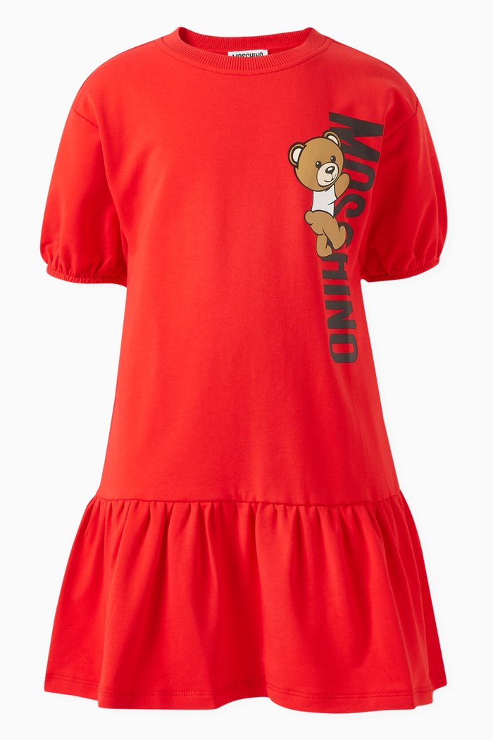 

Teddy Bear Flared Dress in Cotton, Red