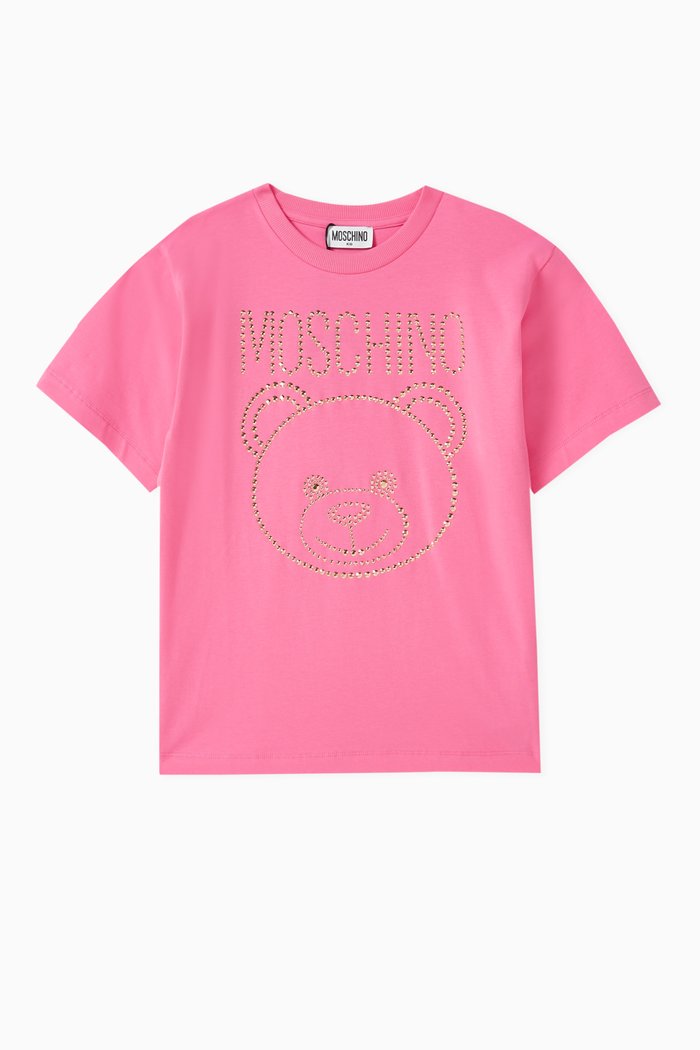 Teddy Bear Crystal-embellished T-shirt in Cotton, Pink