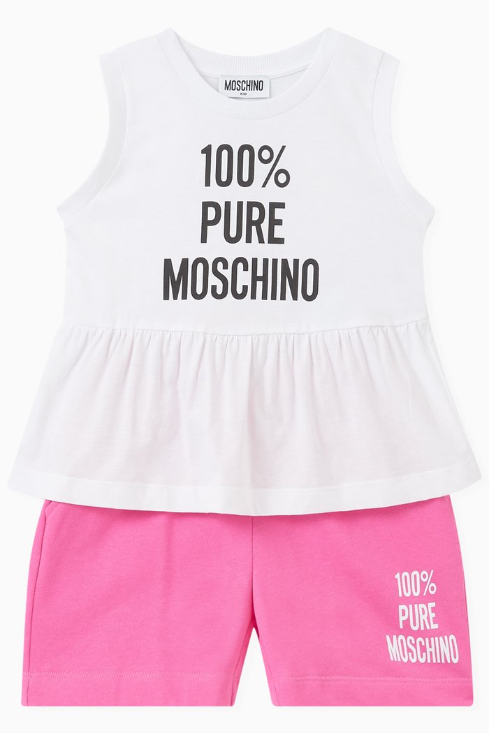 Logo Blouse & Shorts Set in Cotton, White