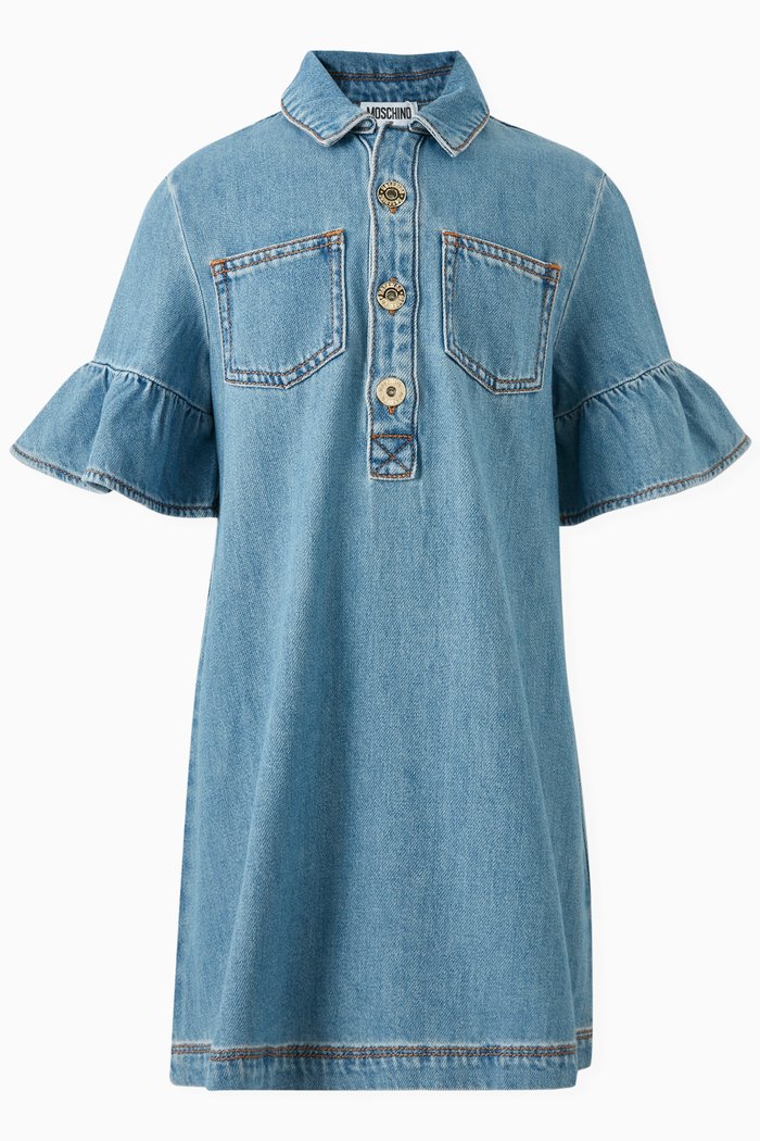 

Stud-embellished Dress in Cotton-denim, Blue