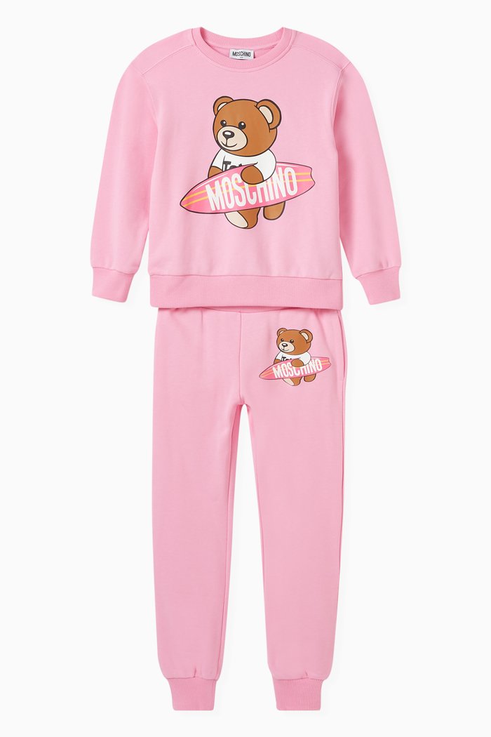 Teddy Bear Tracksuit Set in Cotton, Pink