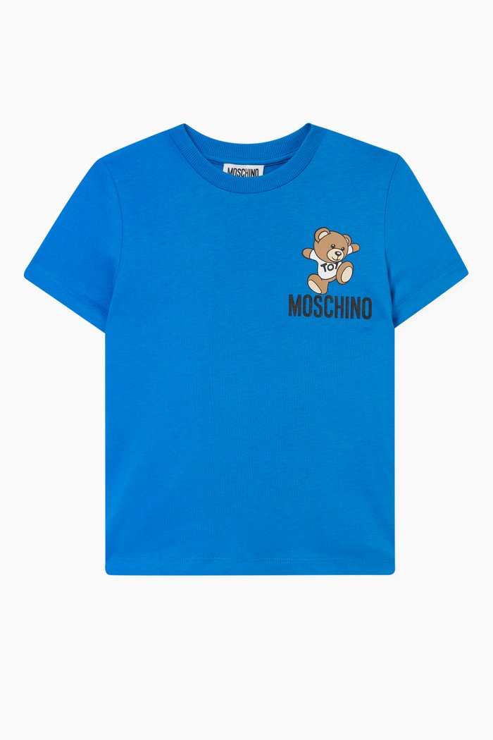 

Signature Teddy Bear Print T-Shirt in Cotton, Blue