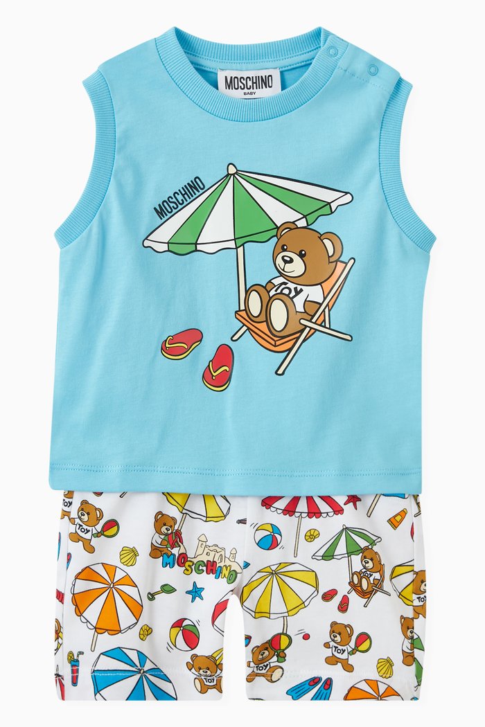 

Teddy Bear Tank Top & Shorts Set in Cotton Jersey, Blue