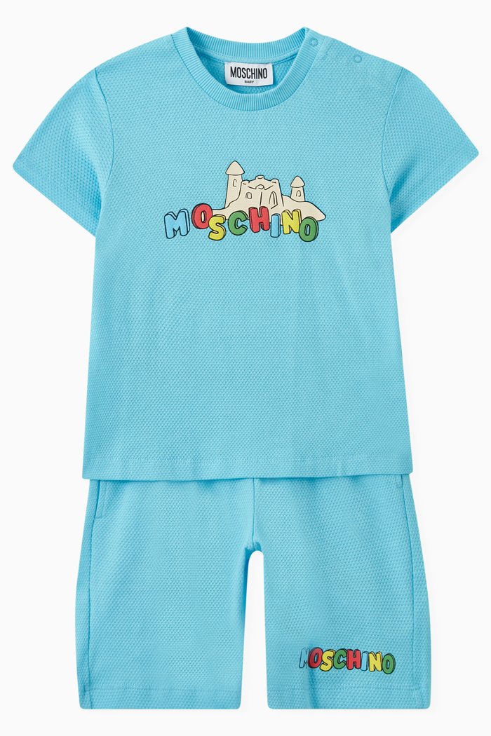 

Sandcastle Print T-shirt & Shorts Set in Cotton, Blue