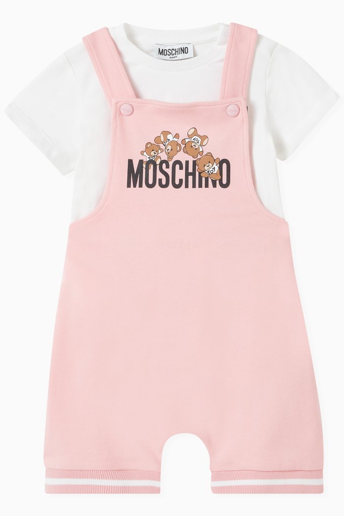 

Teddy Bear Dungaree Set in Cotton, Pink