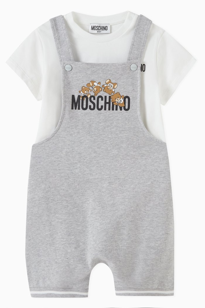 

Teddy Bear Dungaree Set in Cotton, White