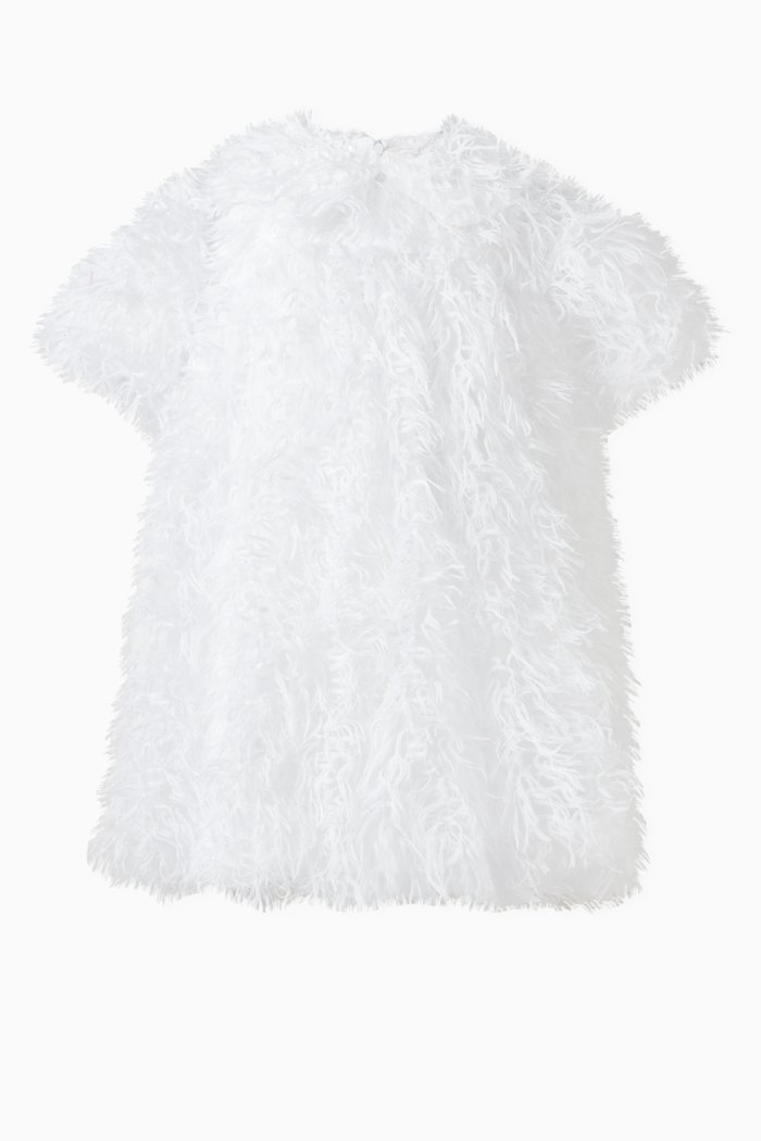 Feather Short-sleeve Dress, White