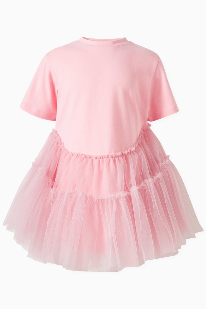 

Tulle-skirt Dress in Cotton, Pink