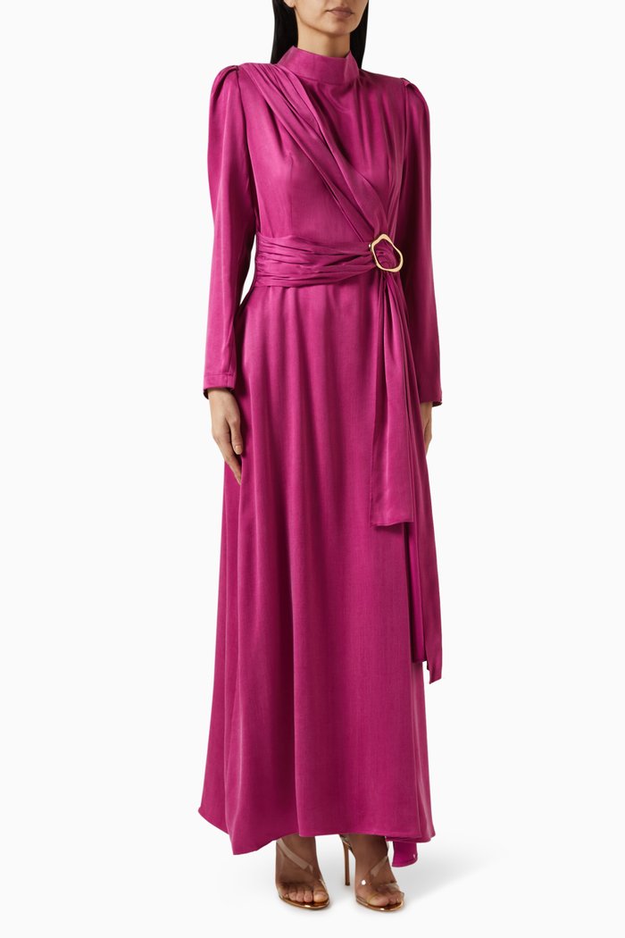 

Kendra Belted Maxi Dress in Satin, Pink