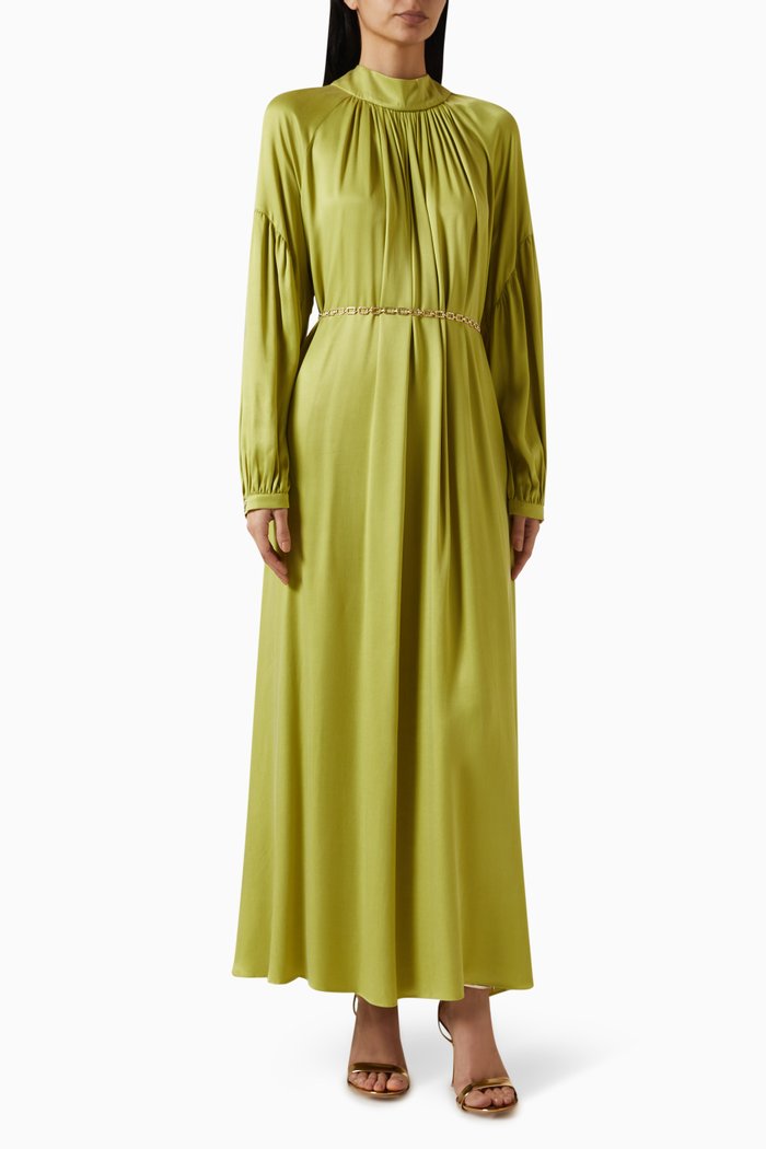 

Minka Chain Belt Maxi Dress in Satin, Green